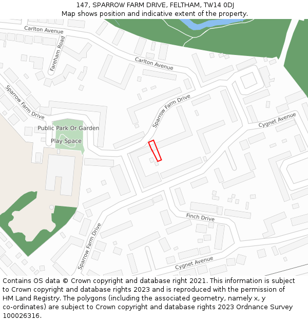 147, SPARROW FARM DRIVE, FELTHAM, TW14 0DJ: Location map and indicative extent of plot