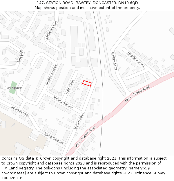 147, STATION ROAD, BAWTRY, DONCASTER, DN10 6QD: Location map and indicative extent of plot