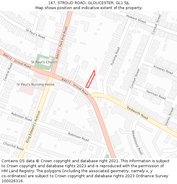 147, STROUD ROAD, GLOUCESTER, GL1 5JL: Location map and indicative extent of plot