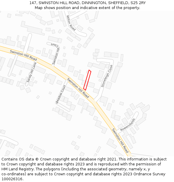 147, SWINSTON HILL ROAD, DINNINGTON, SHEFFIELD, S25 2RY: Location map and indicative extent of plot