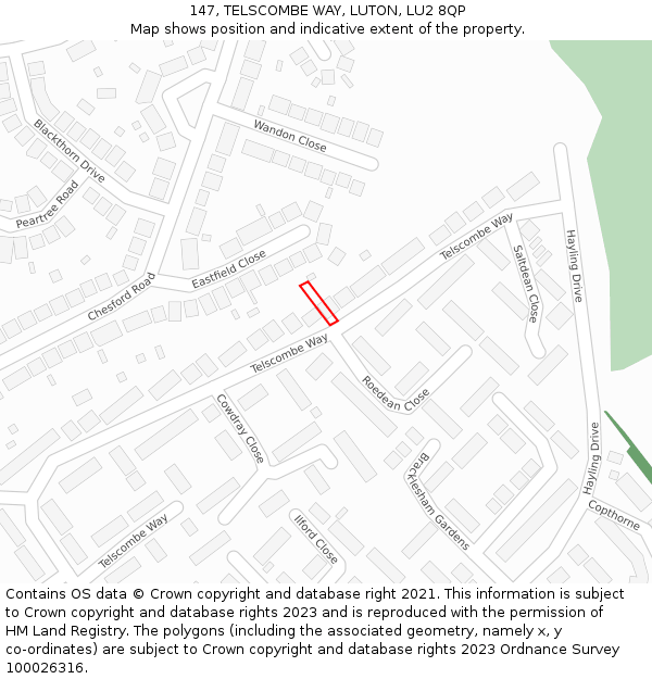 147, TELSCOMBE WAY, LUTON, LU2 8QP: Location map and indicative extent of plot