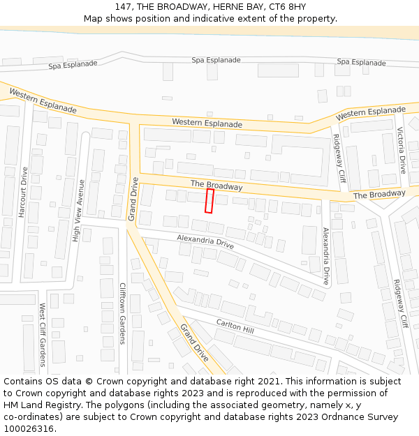 147, THE BROADWAY, HERNE BAY, CT6 8HY: Location map and indicative extent of plot