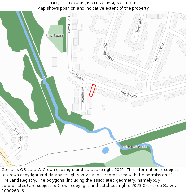 147, THE DOWNS, NOTTINGHAM, NG11 7EB: Location map and indicative extent of plot