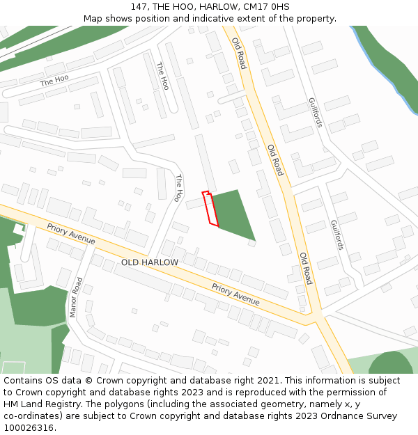 147, THE HOO, HARLOW, CM17 0HS: Location map and indicative extent of plot