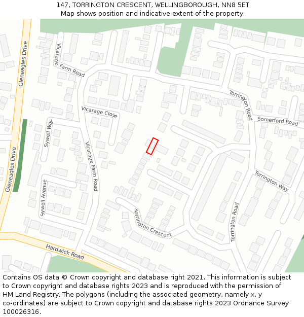 147, TORRINGTON CRESCENT, WELLINGBOROUGH, NN8 5ET: Location map and indicative extent of plot
