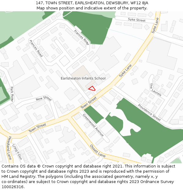 147, TOWN STREET, EARLSHEATON, DEWSBURY, WF12 8JA: Location map and indicative extent of plot