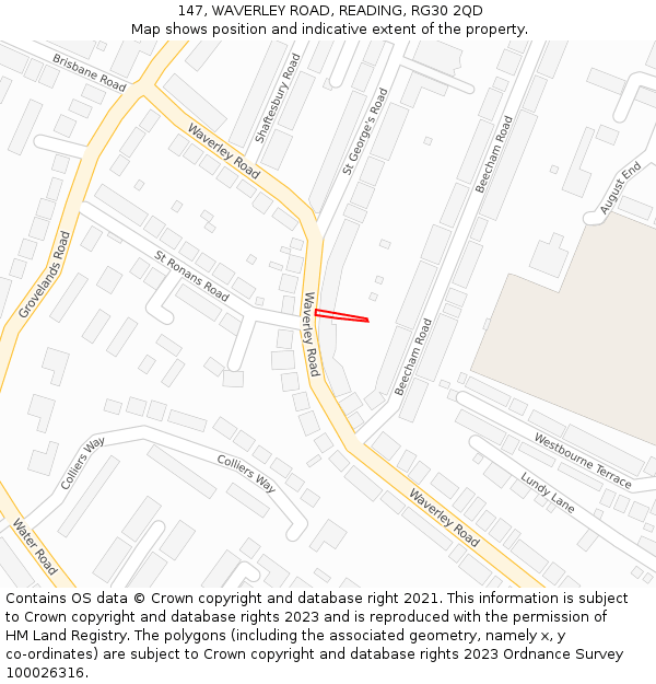 147, WAVERLEY ROAD, READING, RG30 2QD: Location map and indicative extent of plot