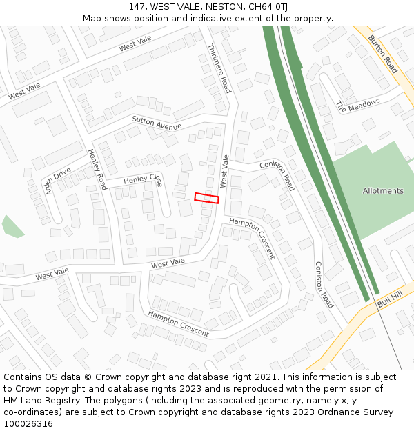 147, WEST VALE, NESTON, CH64 0TJ: Location map and indicative extent of plot