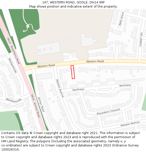 147, WESTERN ROAD, GOOLE, DN14 6RF: Location map and indicative extent of plot