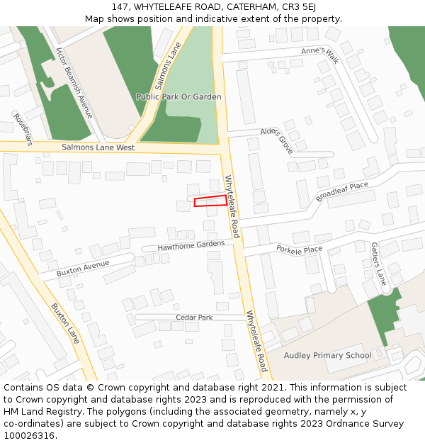 147, WHYTELEAFE ROAD, CATERHAM, CR3 5EJ: Location map and indicative extent of plot