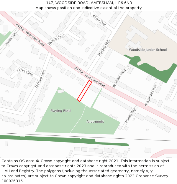 147, WOODSIDE ROAD, AMERSHAM, HP6 6NR: Location map and indicative extent of plot