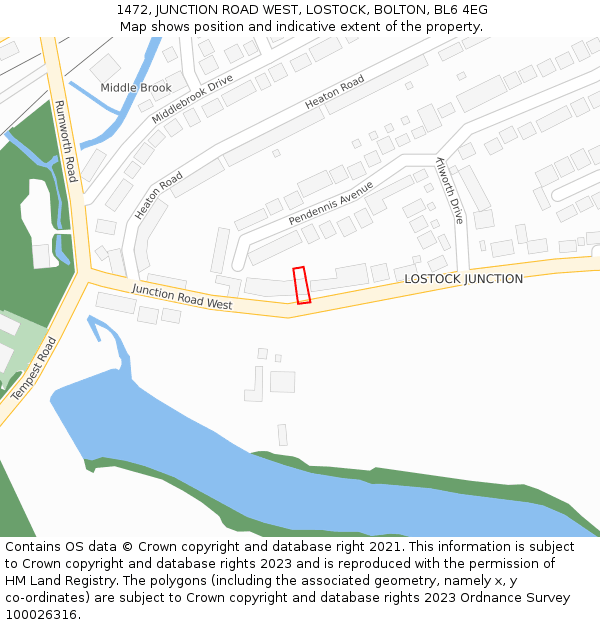 1472, JUNCTION ROAD WEST, LOSTOCK, BOLTON, BL6 4EG: Location map and indicative extent of plot