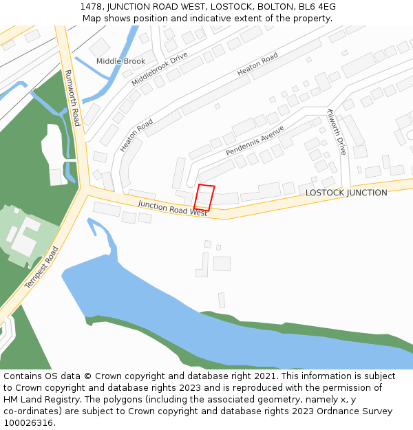 1478, JUNCTION ROAD WEST, LOSTOCK, BOLTON, BL6 4EG: Location map and indicative extent of plot