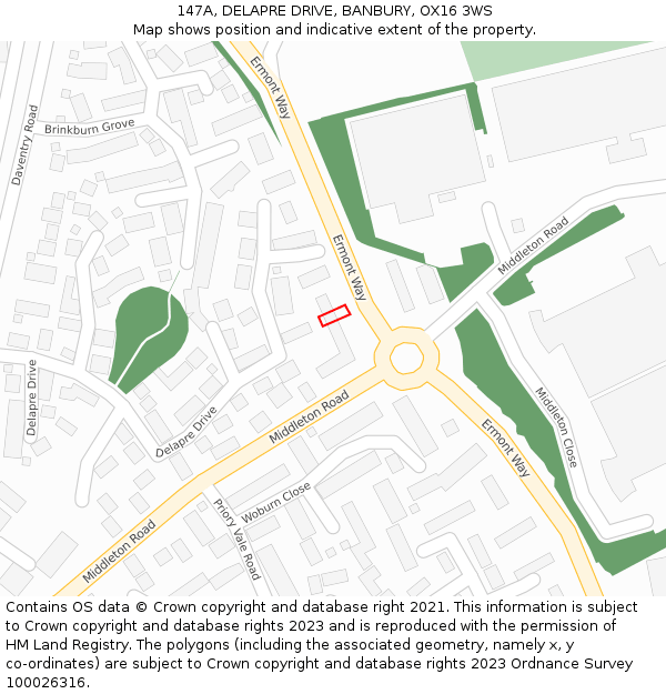 147A, DELAPRE DRIVE, BANBURY, OX16 3WS: Location map and indicative extent of plot