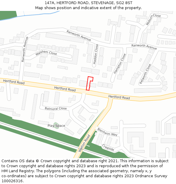 147A, HERTFORD ROAD, STEVENAGE, SG2 8ST: Location map and indicative extent of plot