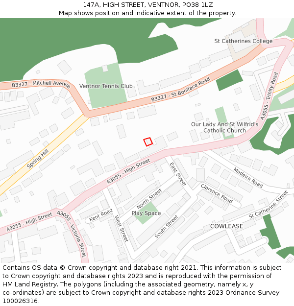 147A, HIGH STREET, VENTNOR, PO38 1LZ: Location map and indicative extent of plot