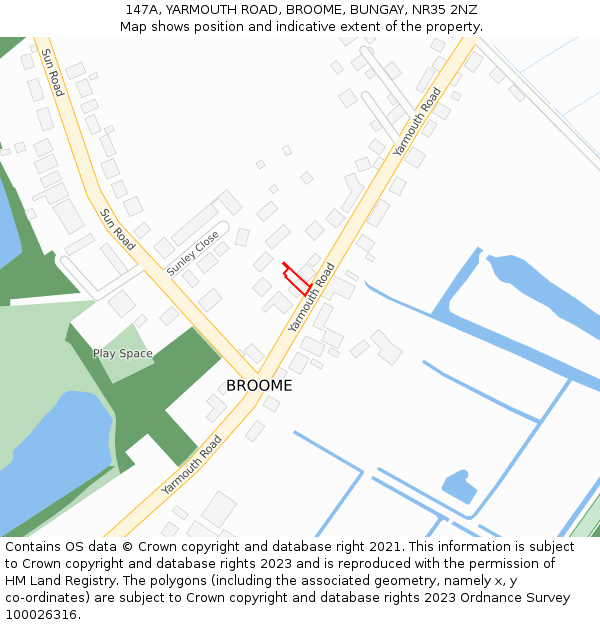 147A, YARMOUTH ROAD, BROOME, BUNGAY, NR35 2NZ: Location map and indicative extent of plot