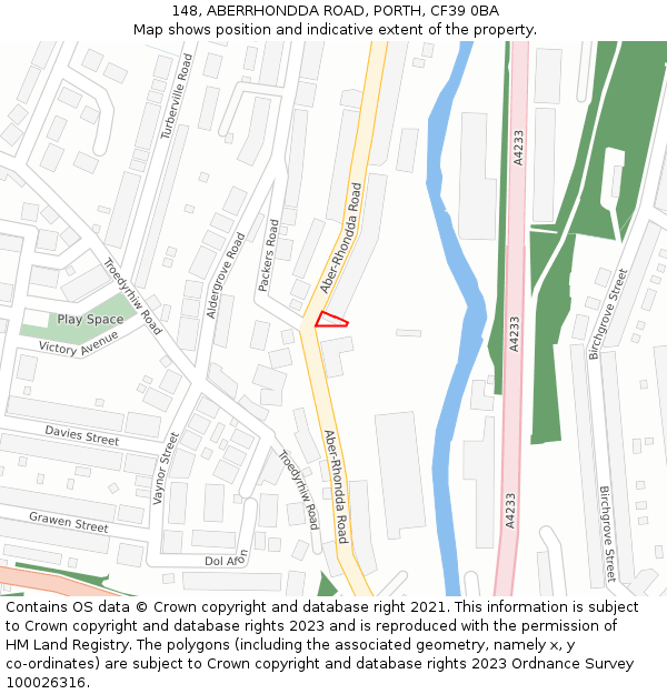 148, ABERRHONDDA ROAD, PORTH, CF39 0BA: Location map and indicative extent of plot