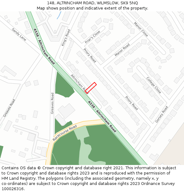 148, ALTRINCHAM ROAD, WILMSLOW, SK9 5NQ: Location map and indicative extent of plot