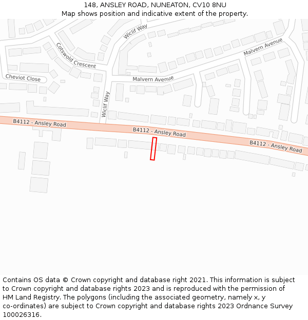 148, ANSLEY ROAD, NUNEATON, CV10 8NU: Location map and indicative extent of plot