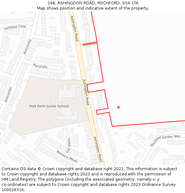 148, ASHINGDON ROAD, ROCHFORD, SS4 1TA: Location map and indicative extent of plot