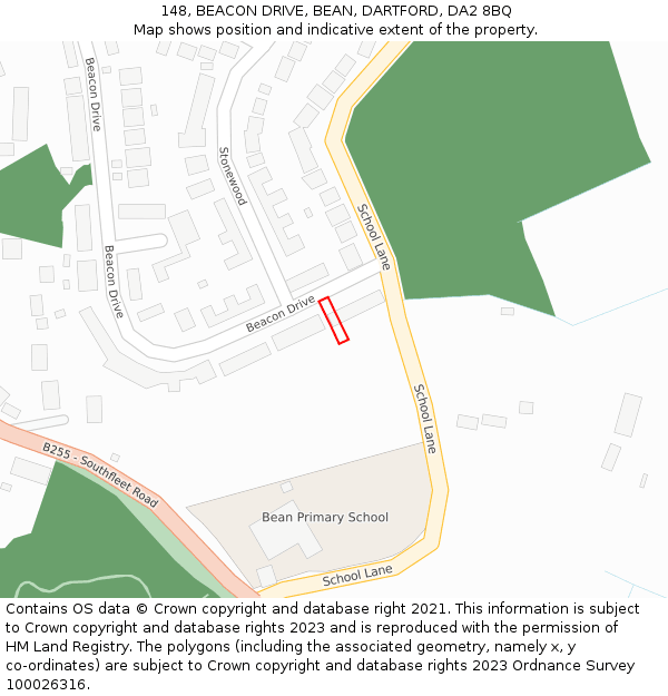 148, BEACON DRIVE, BEAN, DARTFORD, DA2 8BQ: Location map and indicative extent of plot