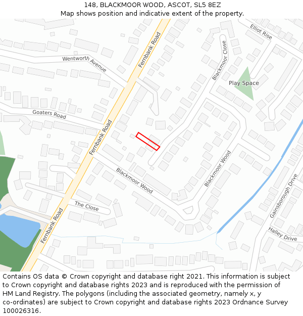 148, BLACKMOOR WOOD, ASCOT, SL5 8EZ: Location map and indicative extent of plot