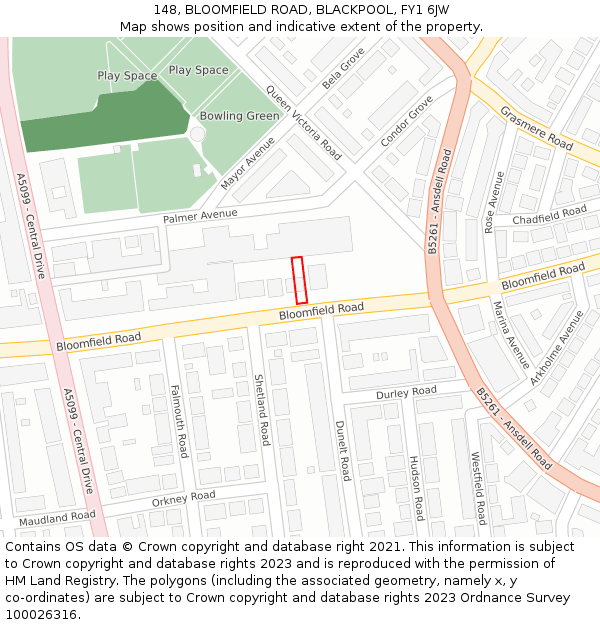 148, BLOOMFIELD ROAD, BLACKPOOL, FY1 6JW: Location map and indicative extent of plot