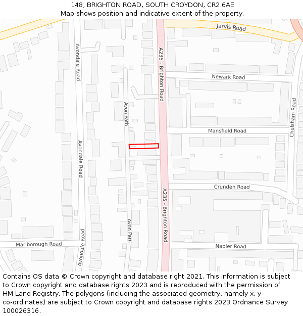 148, BRIGHTON ROAD, SOUTH CROYDON, CR2 6AE: Location map and indicative extent of plot