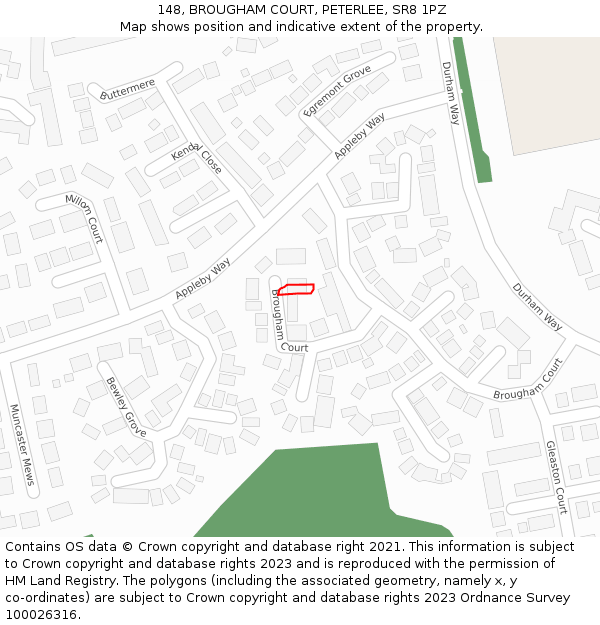 148, BROUGHAM COURT, PETERLEE, SR8 1PZ: Location map and indicative extent of plot