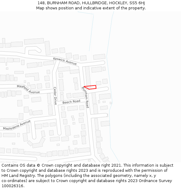 148, BURNHAM ROAD, HULLBRIDGE, HOCKLEY, SS5 6HJ: Location map and indicative extent of plot