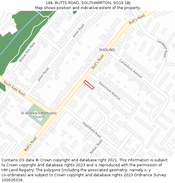 148, BUTTS ROAD, SOUTHAMPTON, SO19 1BJ: Location map and indicative extent of plot