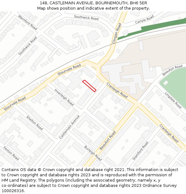 148, CASTLEMAIN AVENUE, BOURNEMOUTH, BH6 5ER: Location map and indicative extent of plot