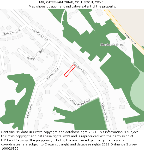 148, CATERHAM DRIVE, COULSDON, CR5 1JL: Location map and indicative extent of plot