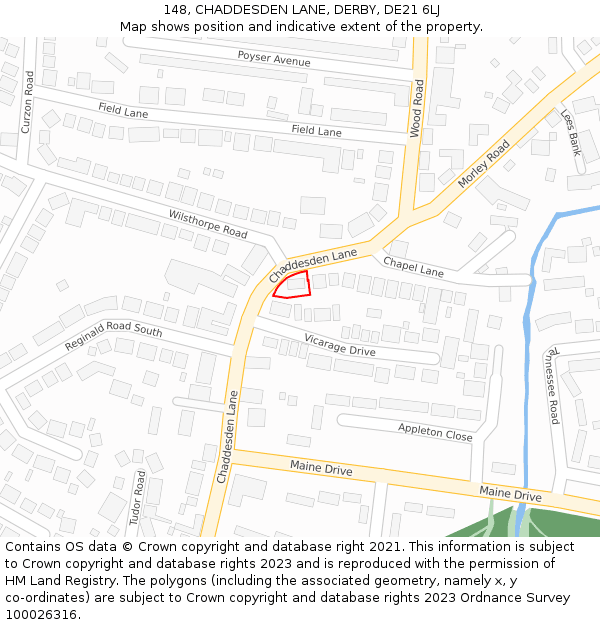 148, CHADDESDEN LANE, DERBY, DE21 6LJ: Location map and indicative extent of plot