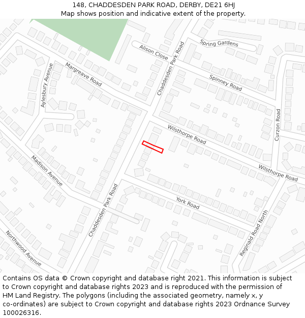 148, CHADDESDEN PARK ROAD, DERBY, DE21 6HJ: Location map and indicative extent of plot