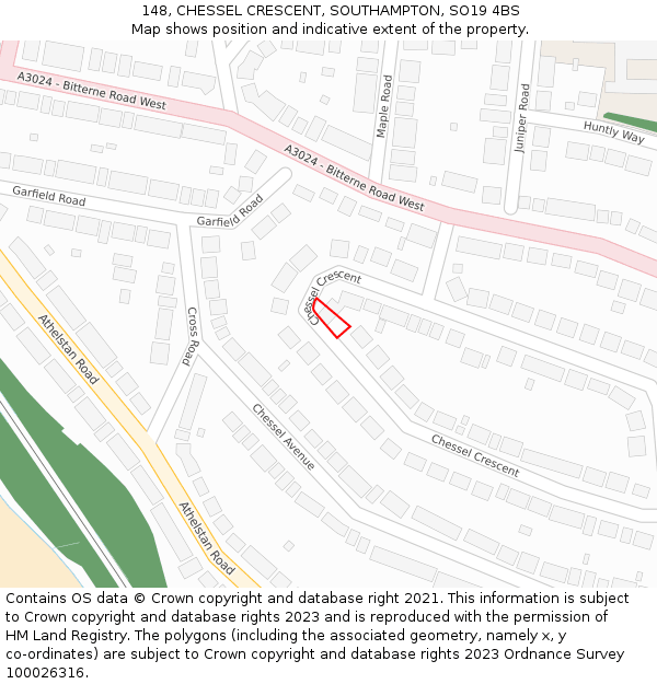 148, CHESSEL CRESCENT, SOUTHAMPTON, SO19 4BS: Location map and indicative extent of plot