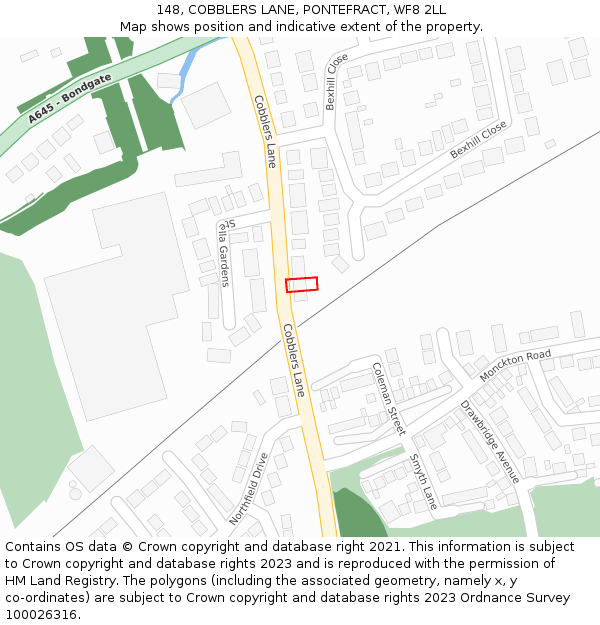 148, COBBLERS LANE, PONTEFRACT, WF8 2LL: Location map and indicative extent of plot