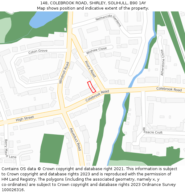 148, COLEBROOK ROAD, SHIRLEY, SOLIHULL, B90 1AY: Location map and indicative extent of plot