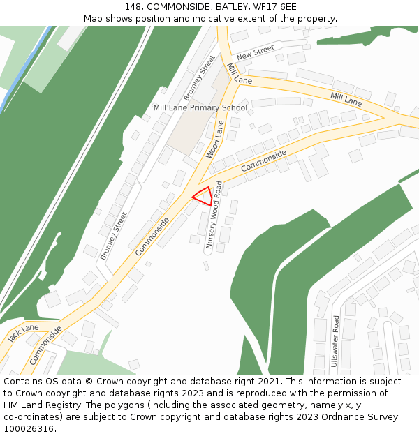 148, COMMONSIDE, BATLEY, WF17 6EE: Location map and indicative extent of plot