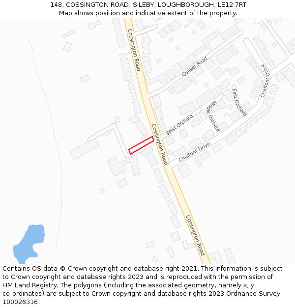 148, COSSINGTON ROAD, SILEBY, LOUGHBOROUGH, LE12 7RT: Location map and indicative extent of plot