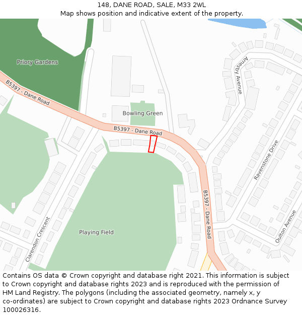 148, DANE ROAD, SALE, M33 2WL: Location map and indicative extent of plot