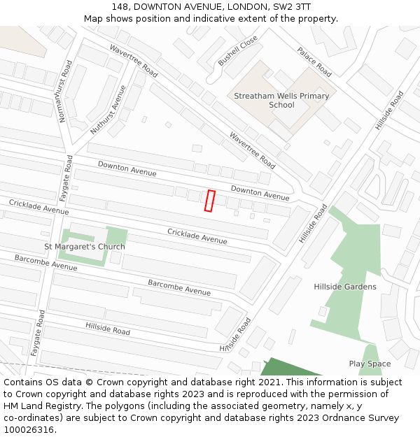 148, DOWNTON AVENUE, LONDON, SW2 3TT: Location map and indicative extent of plot