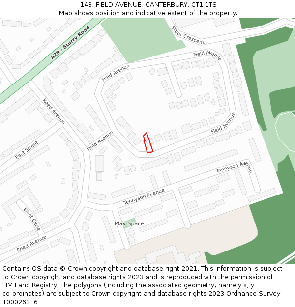 148, FIELD AVENUE, CANTERBURY, CT1 1TS: Location map and indicative extent of plot