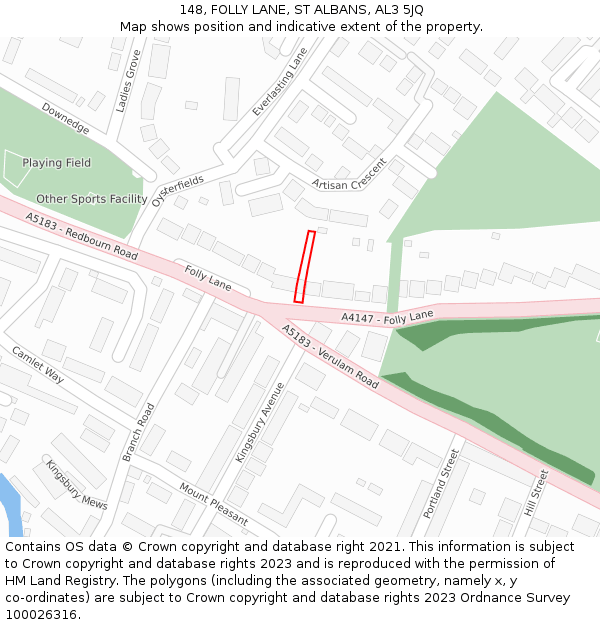 148, FOLLY LANE, ST ALBANS, AL3 5JQ: Location map and indicative extent of plot