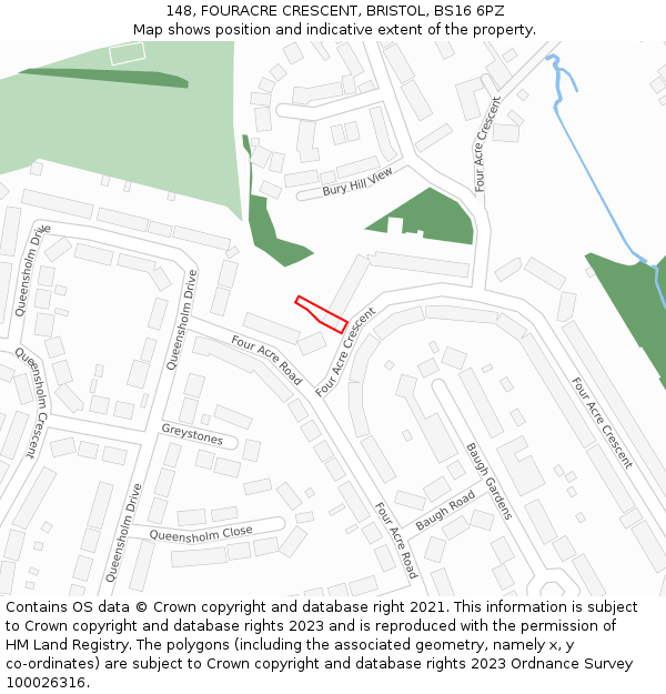 148, FOURACRE CRESCENT, BRISTOL, BS16 6PZ: Location map and indicative extent of plot