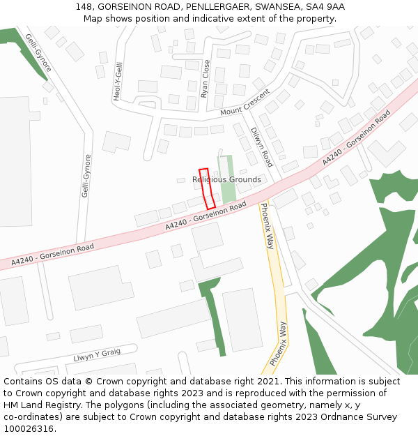 148, GORSEINON ROAD, PENLLERGAER, SWANSEA, SA4 9AA: Location map and indicative extent of plot