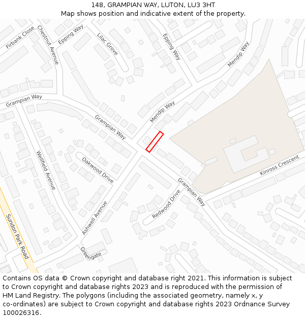 148, GRAMPIAN WAY, LUTON, LU3 3HT: Location map and indicative extent of plot