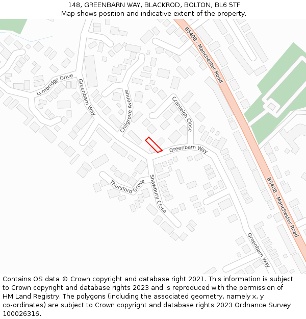 148, GREENBARN WAY, BLACKROD, BOLTON, BL6 5TF: Location map and indicative extent of plot