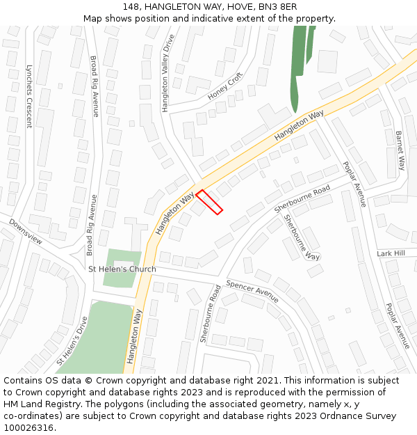 148, HANGLETON WAY, HOVE, BN3 8ER: Location map and indicative extent of plot